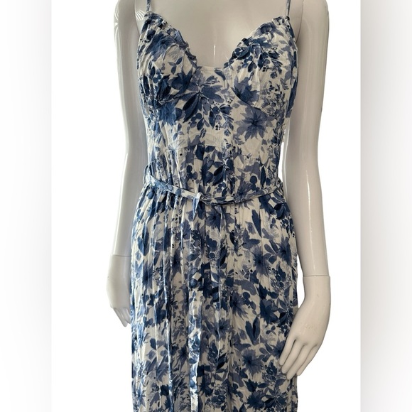 Blue and White Ruched Maxi Sundress - Picture 2 of 7